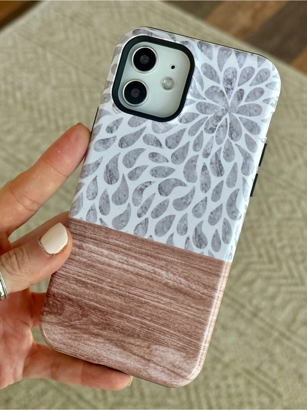 Gray Droplet & Wood-Accent Print MagSafe Phone Case for iPhone 12 or 12 Pro